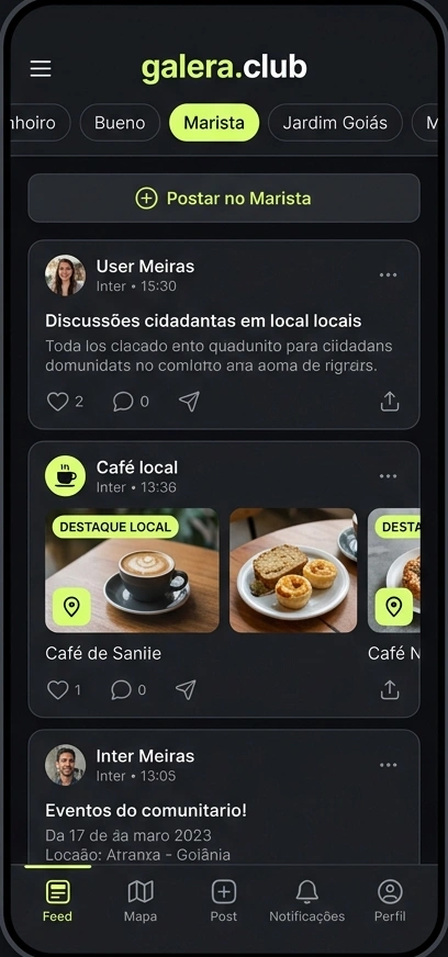 Interface galera.club no celular